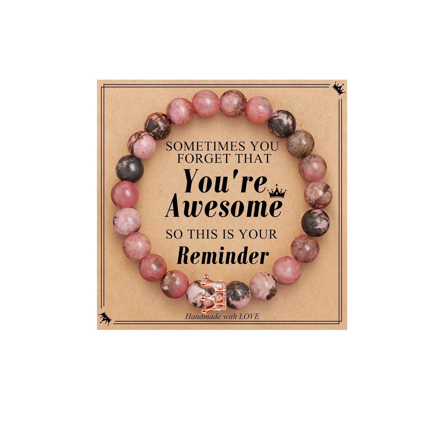 Elegant Crown Brass Bracelet with Natural Agate and Rhodochrosite Beads for Women