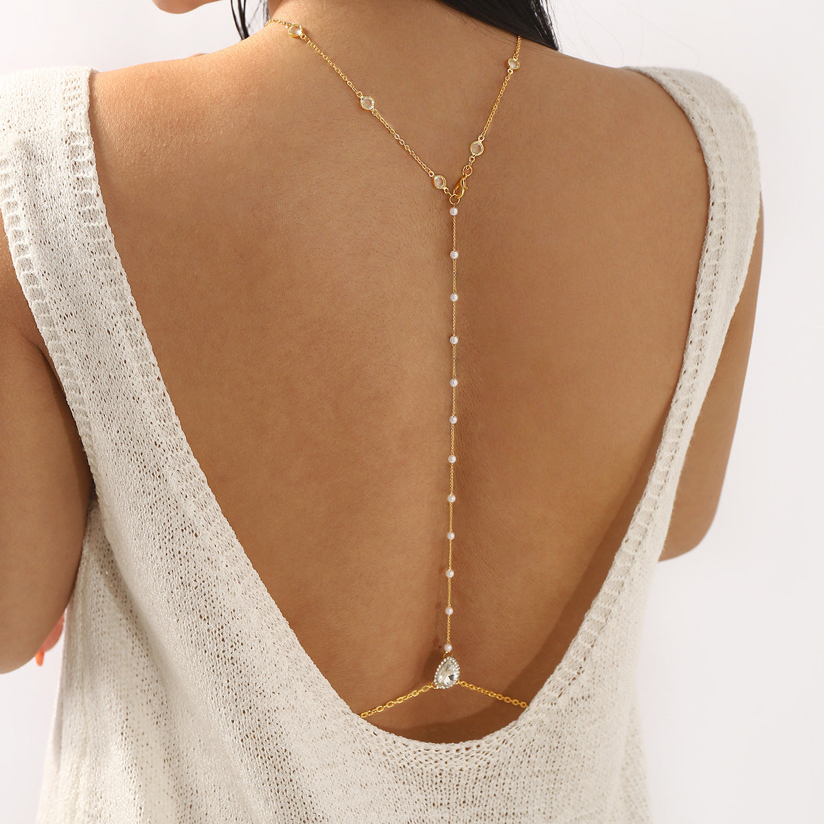 Catena per il corpo da donna minimalista geometrica a goccia con intarsi di strass e finitura in ferro placcato