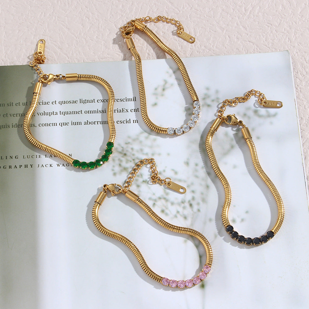 Braccialetto a catena da donna con ciondolo in acciaio inossidabile a forma di serpente, geometrico e minimalista, con finitura placcata