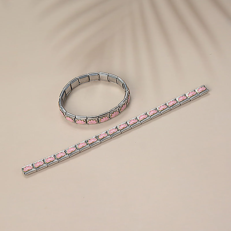 Minimalist Luxury Gold Plated Stainless Steel Bracelet with Geometric Cartoon Charms