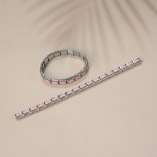 Pulsera Minimalista de Lujo de Acero Inoxidable con Baño de Oro y Dijes Geométricos de Caricatura