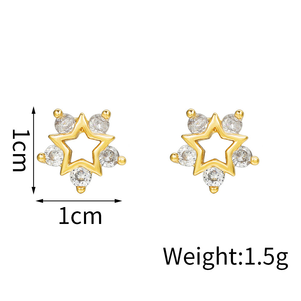 Gold Plated Brass Cubic Zirconia Butterfly Hand Bird Heart Stud Earrings