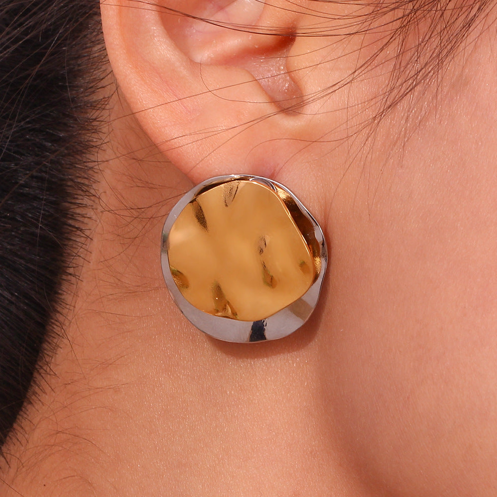 Orecchini da donna in acciaio inossidabile, placcati oro 18 carati, stile vintage, minimalista, a cerchio geometrico irregolare a doppio strato