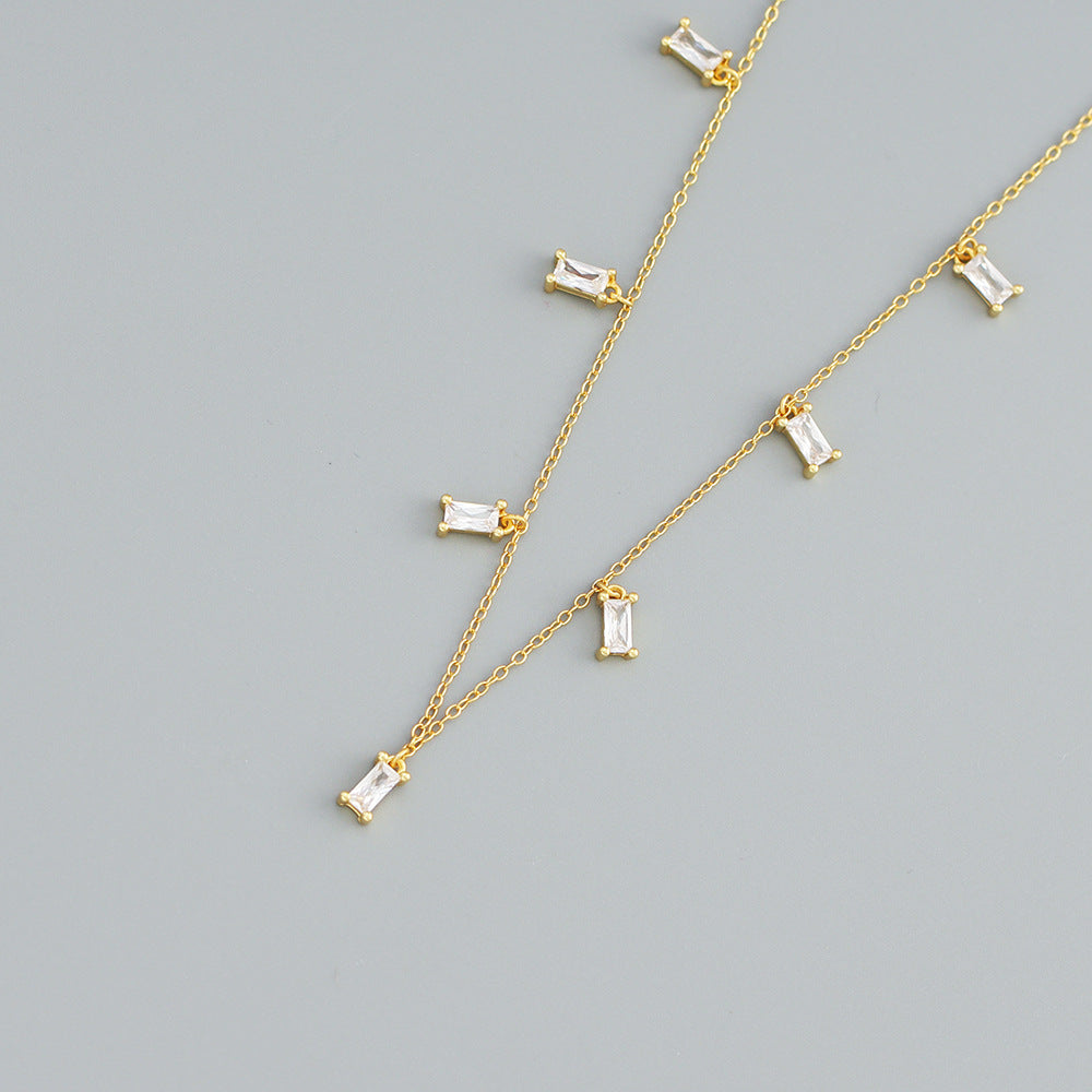 Luxury Elegant Geometric 925 Sterling Silver Cubic Zirconia Inlay Necklace Curb Chain for Women