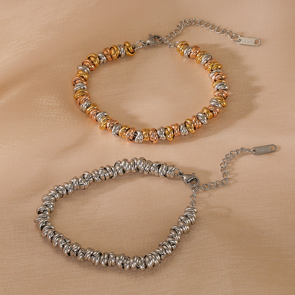 Bracciale da donna minimalista geometrico in acciaio al titanio con finitura placcata e design a catena spessa