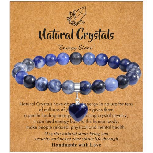 Minimalist 8mm Crystal Beaded Bracelet with Heart Pendant Polished Rose Quartz Rhodonite Elastic String