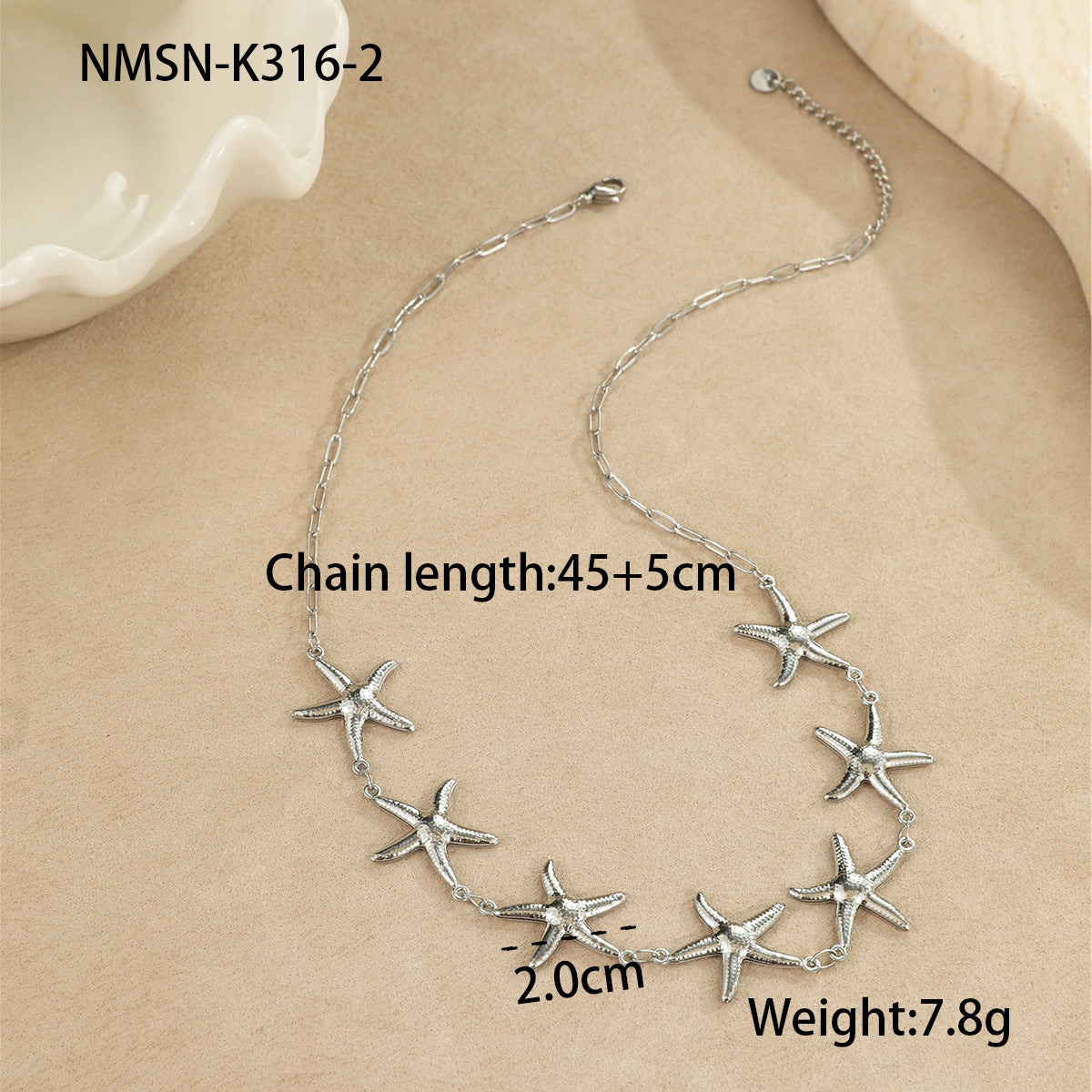 Collar con colgante de estrella de mar y concha marina minimalista de moda en acero inoxidable con acabado chapado para mujer