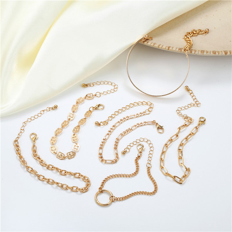 Punk Hip-hop Geometric Round Plated Alloy Bracelet Set for Women