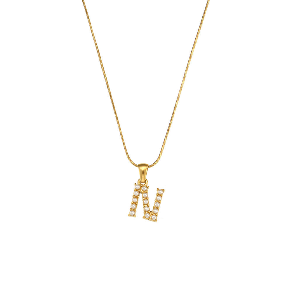Fashionable Letter Pendant Necklace for Women Stainless Steel with 18K Gold Plating on Thin Snake Chain
