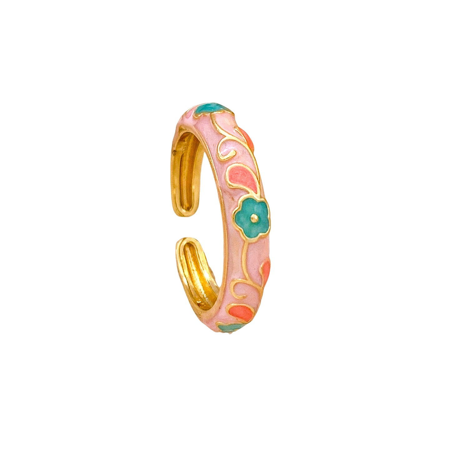 Sweet Elegant Gold Plated Enamel Floral Alloy Ring for Women
