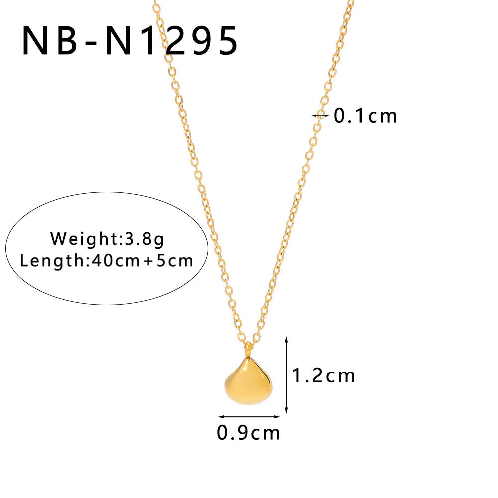 Minimalist Geometric Double-Sided Heart Pendant Necklace in Stainless Steel with Pearl and Abalone Inlay, Vacuum-Plated 18K Gold Finish