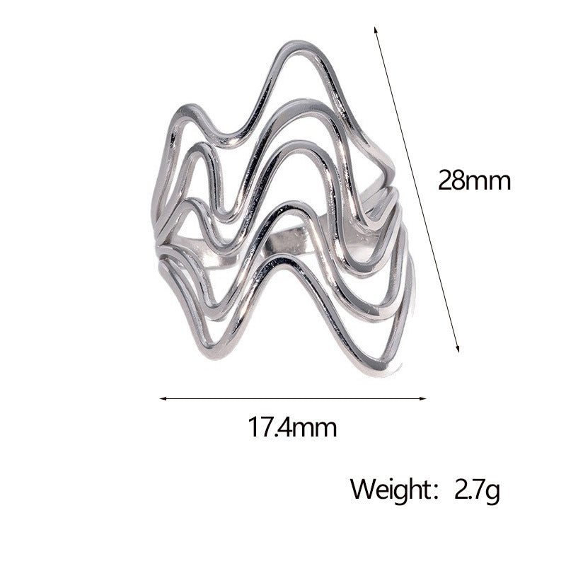 Minimalist Geometric Line Irregular Index Finger Ring in Stainless Steel with Plated Finish for Women