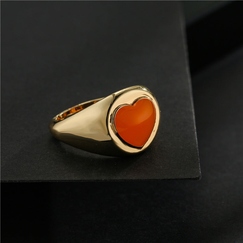 18K Gold Plated Brass Drip Oil Heart Geometric Open Ring for Women