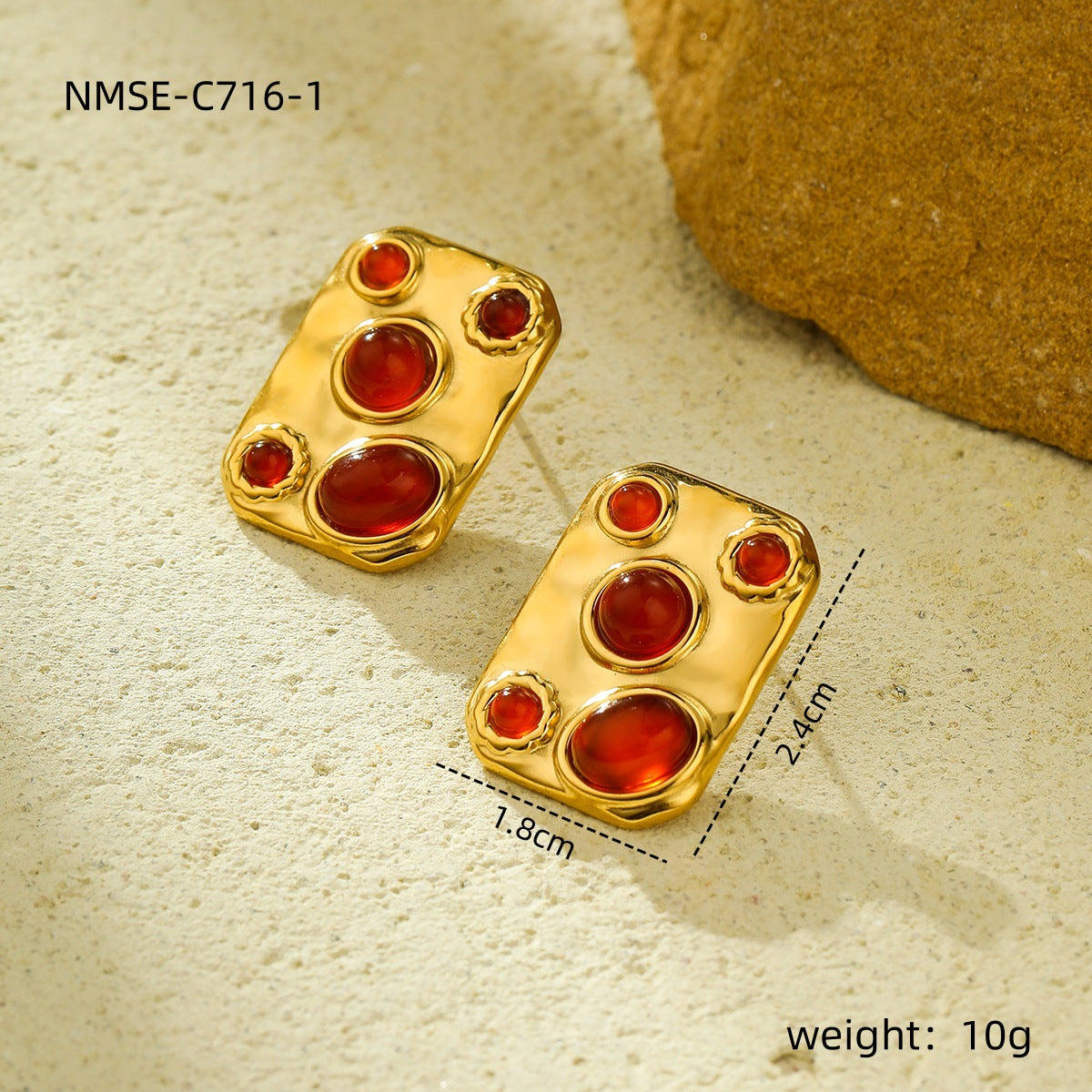 Set di collana con pendente in titanio e acciaio quadrato minimalista con intarsio in pietra naturale da donna