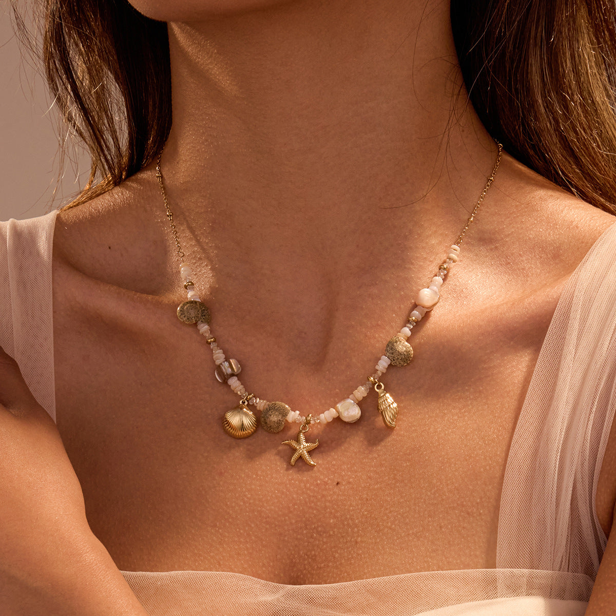 Juego de Collares con Colgante Geométrico de Estilo Bohemio Veraniego para Mujer en Acero Inoxidable con Acabado Chapado