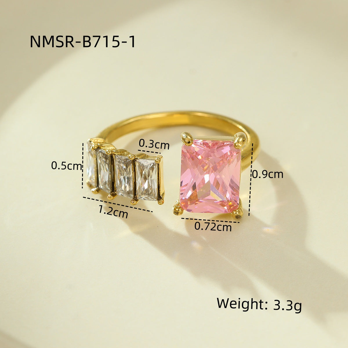 Anillo Abierto Lujoso Minimalista de Acero de Titanio con Incrustaciones de Circonita Cuadrada y Diseño de Corazón para Mujer