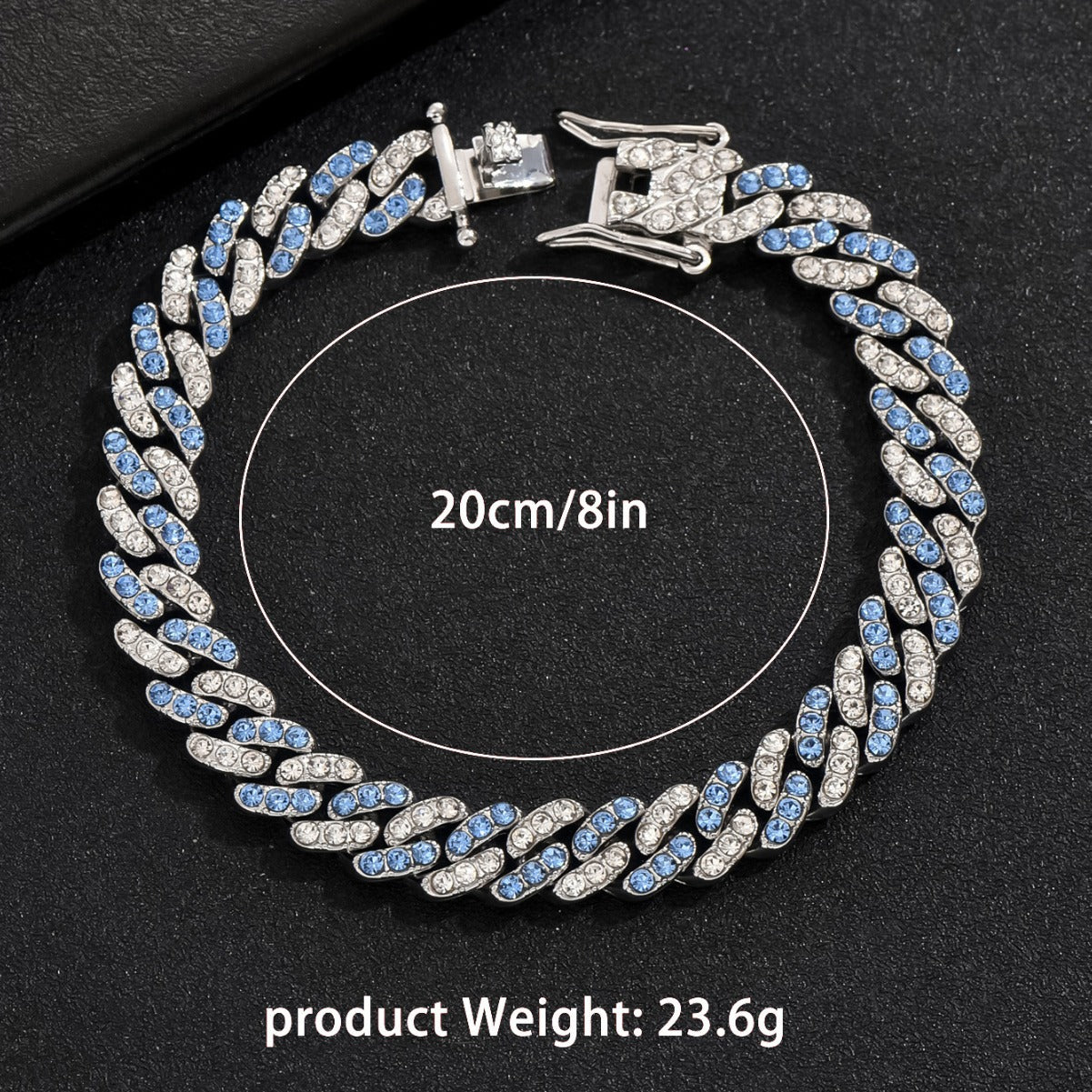 Bracciale da uomo alla moda geometrico irregolare in lega di zinco a catena cubana con intarsio di strass