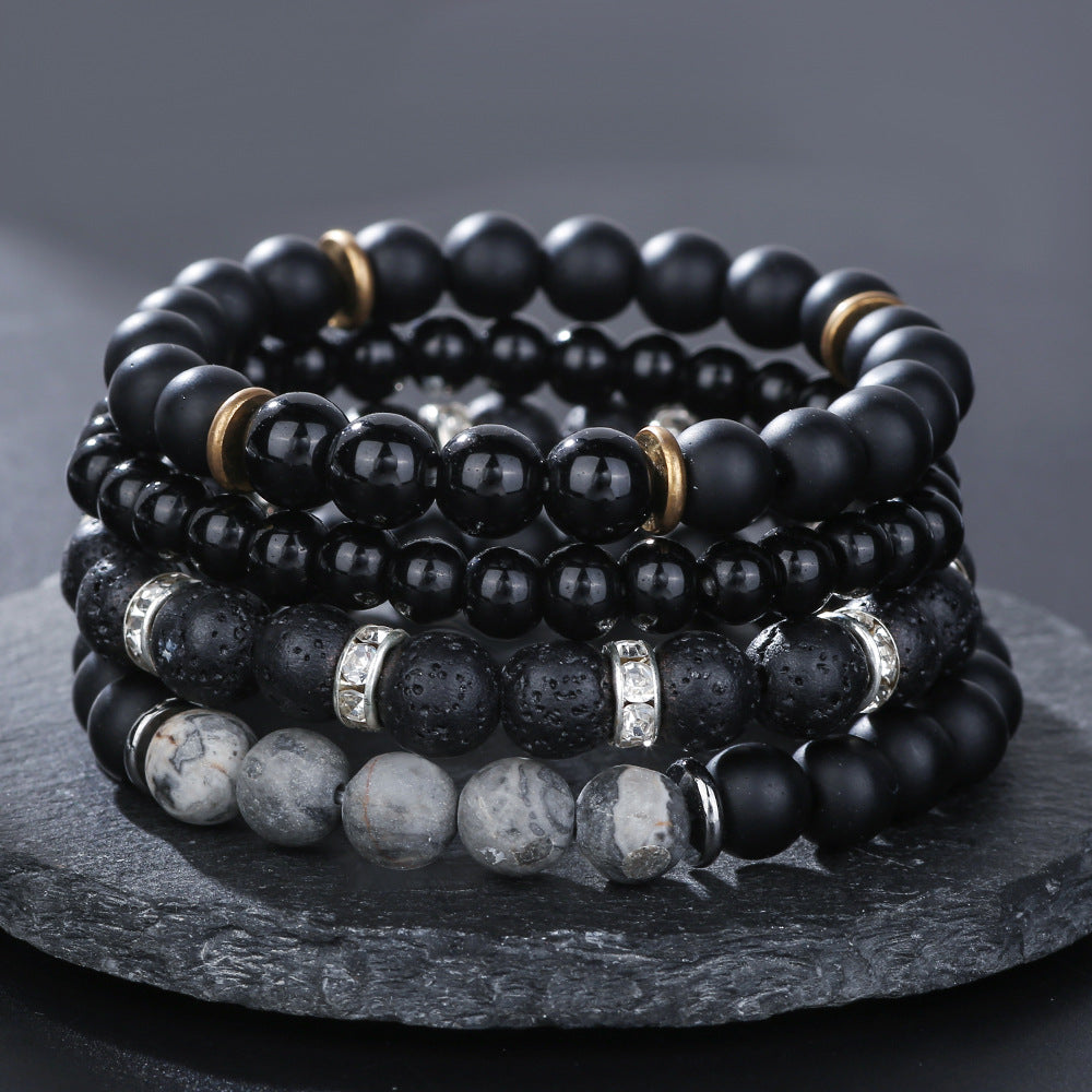Matte Geometric Brass Bracelet Set with Cubic Zirconia Inlay for Unisex