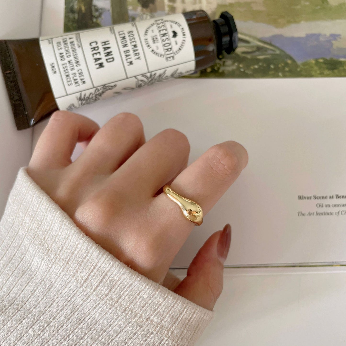 Minimalist Irregular Heart-Shaped 925 Sterling Silver Ring with Polished Finish for Women