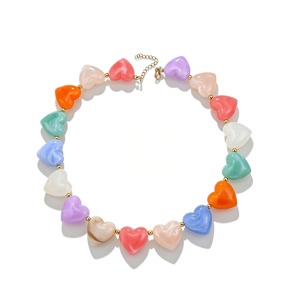 Minimalist Heart Resin Acrylic Pendant Necklace for Women Casual Cable Chain