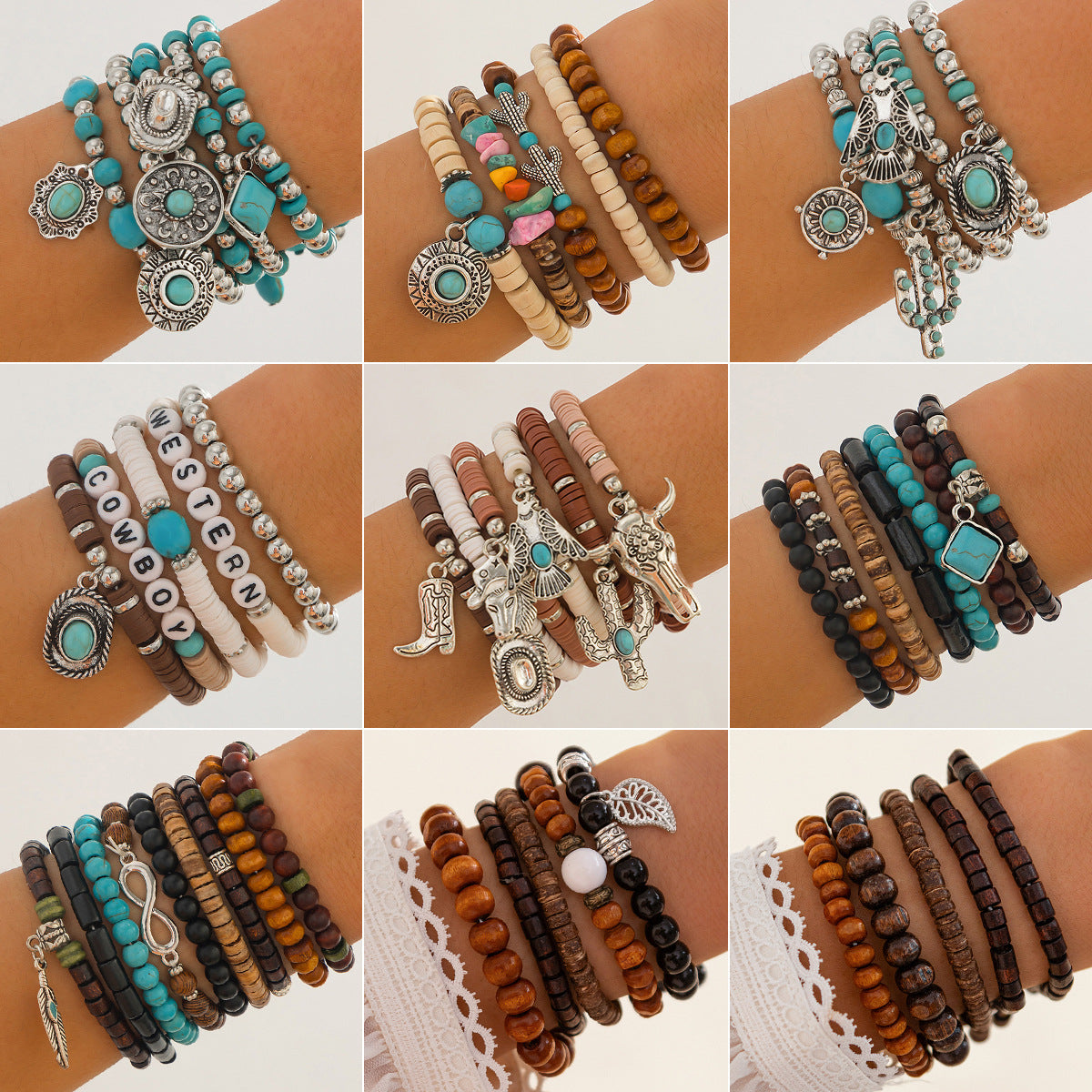 Ethnic Vintage Style Adjustable Beaded Bracelet with Turquoise Beads and Ox Charm in Alloy with Plated Finish