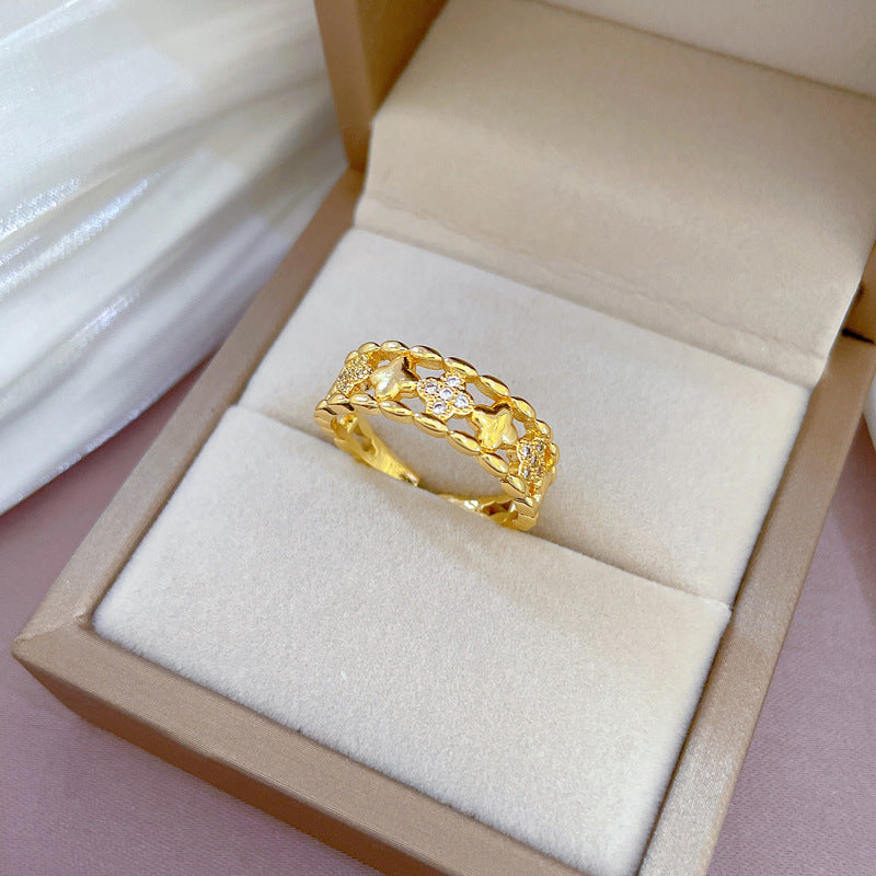 Cute Cartoon Style Adjustable Open Ring with Crown Shape Design in Brass for Women