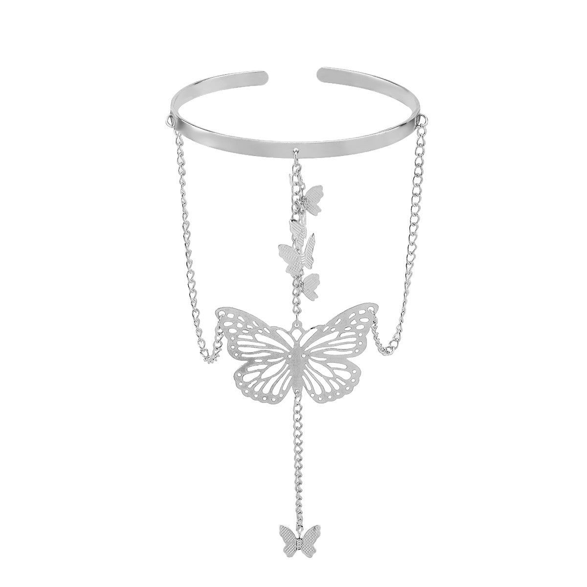 Bracciale a manetta vintage con farfalla e nappe, da donna, con design scavato e polsino regolabile in metallo aperto