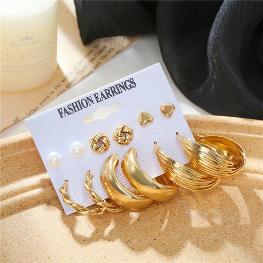 Punk Casual Geometric Moon Gold Plated Stainless Steel Earring Set