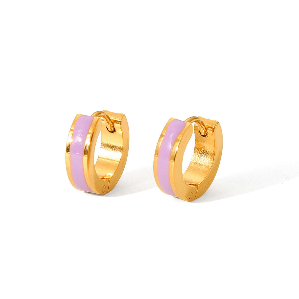 Minimalist Geometric Titanium Steel Earrings with 18K Gold Plating and Colorful Enamel Finish for Women