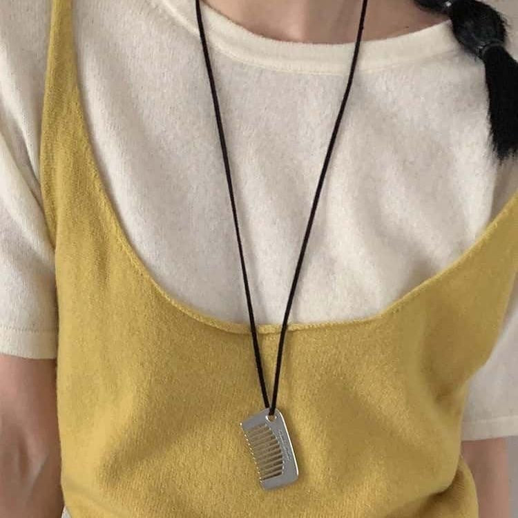 Casual Titanium Steel Plated Comb Pendant Necklace for Unisex
