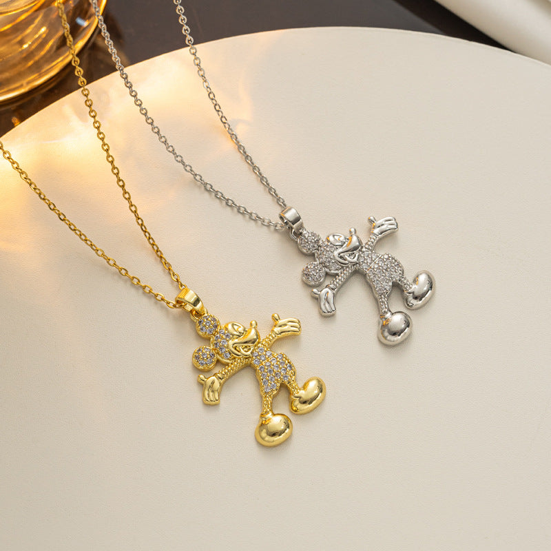 Collana con Pendente Minimalista Geometrico a Forma di Topolino in Acciaio al Titanio da Donna con Finitura Placcata Sottovuoto e Catena a O