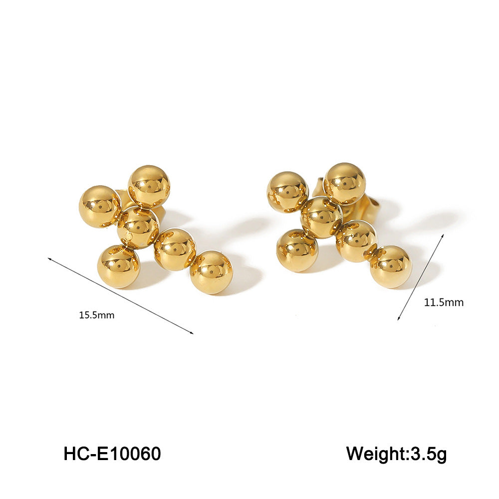 Minimalist Geometric Hollow Beaded Titanium Steel Earrings for Women Hypoallergenic Plated Fashion Studs