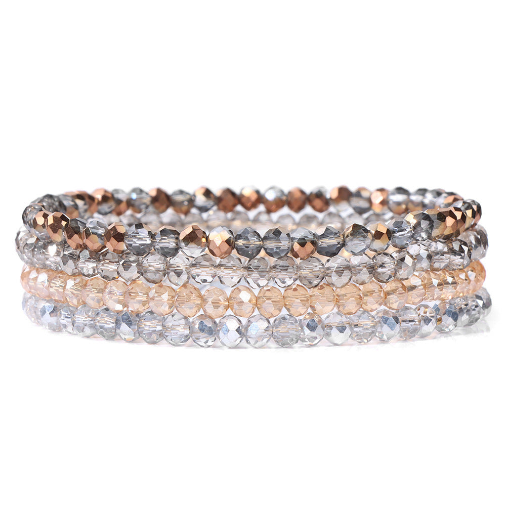Sweet Geometric Crystal Bracelet with Cubic Zirconia Inlay Unisex Elastic String Bangle