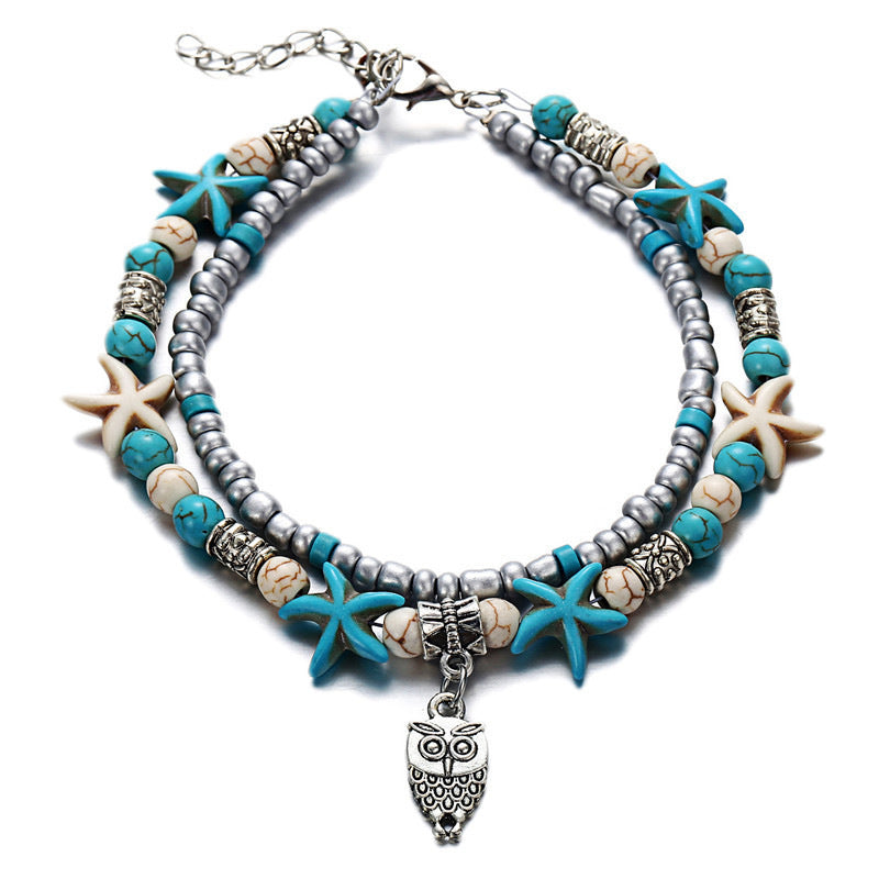 Vintage Alloy Starfish Turtle Anklet Set