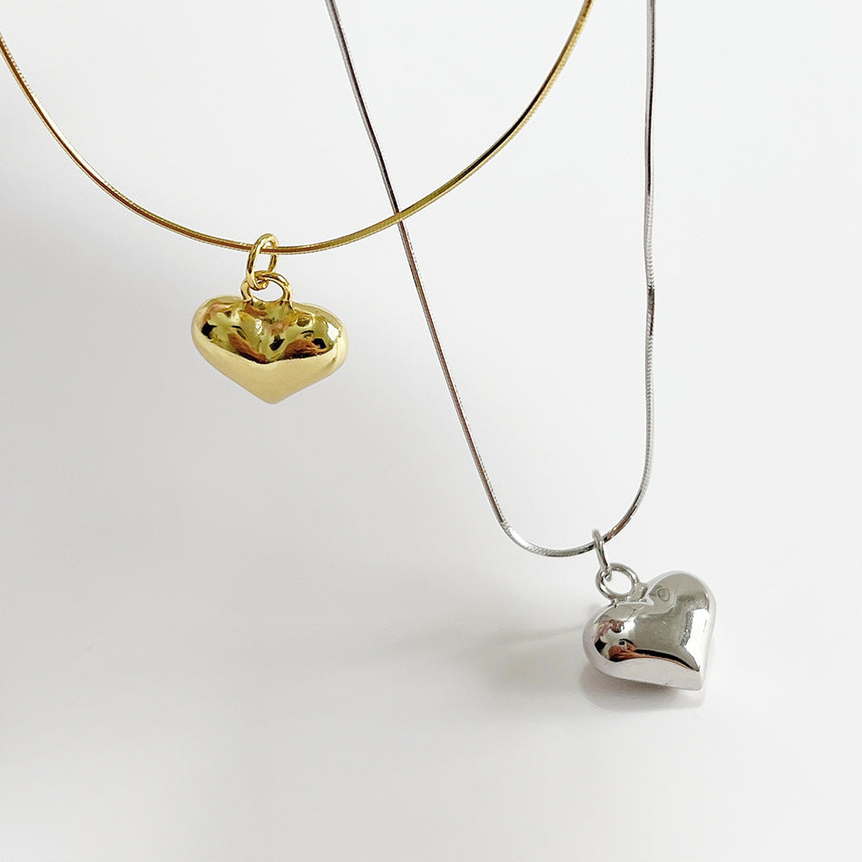 Minimalist 925 Sterling Silver Heart Geometric Snake Chain Necklace
