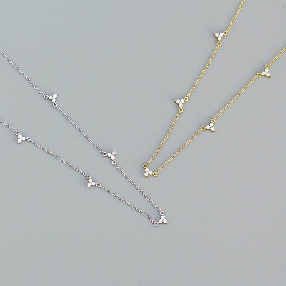 Minimalist Geometric S925 Sterling Silver Pendant Necklace with Micro-Pavé Zirconia, Clavicle Chain