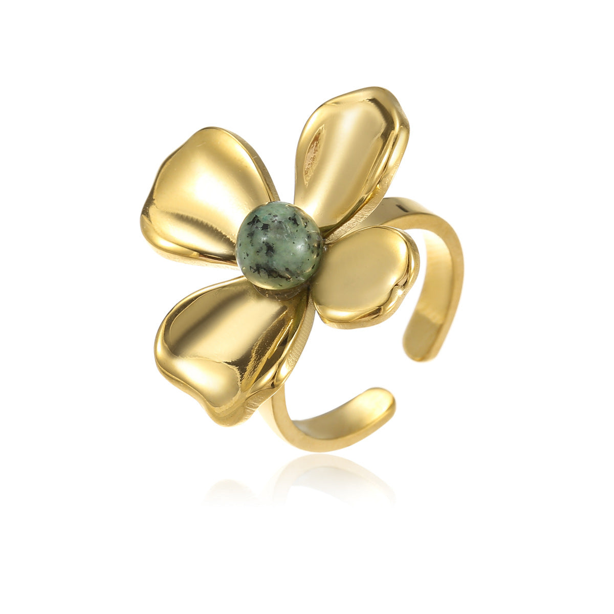 Anillo abierto de acero inoxidable con forma de flor y acabado chapado, de moda para mujer