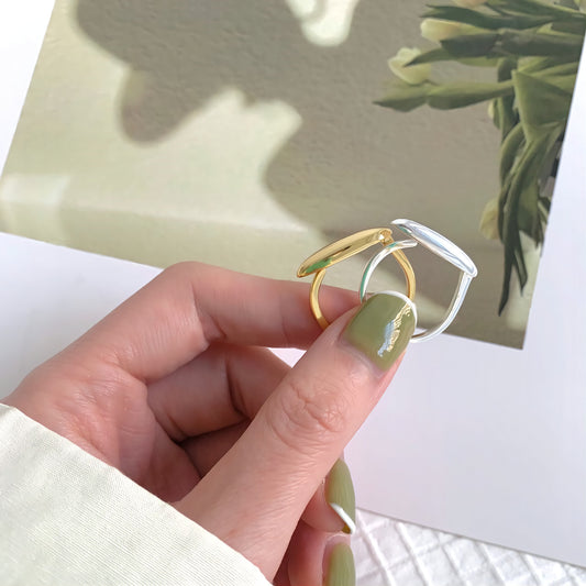 Anello aperto da donna minimalista a forma di cuore cavo in argento sterling 925 con dettagli geometrici smussati