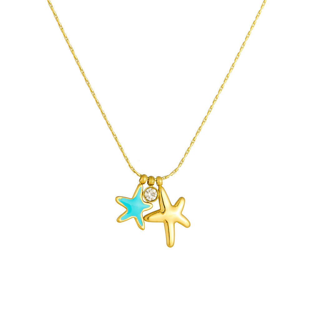 Collana con Ciondolo a Stella Marina Blu in Smalto Minimalista da Donna con Catena Serpente in Acciaio Inossidabile Placcato Oro