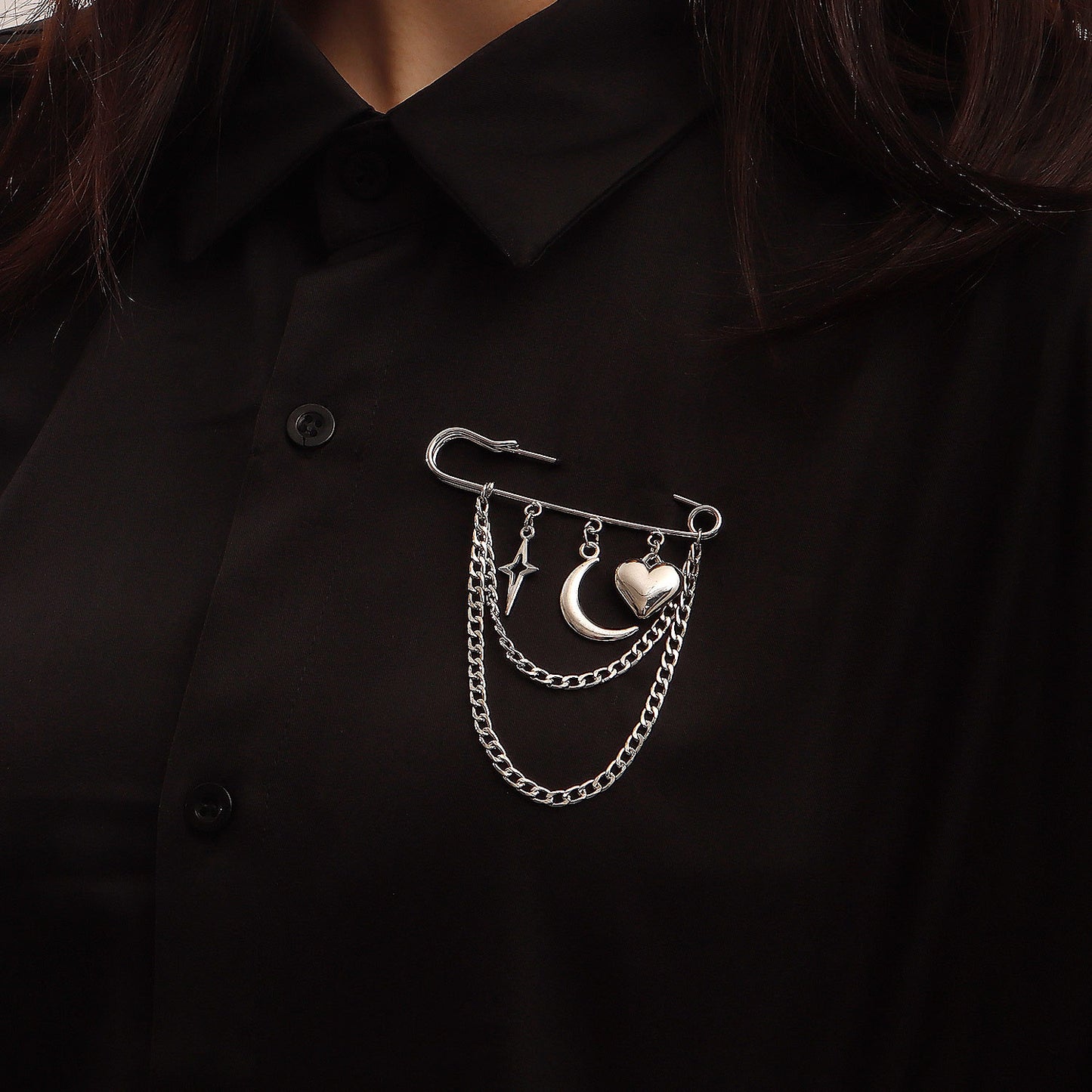 Geometric Heart Crescent Cross Star Brooch for Women Alloy Plated Fashion Statement Pin Accessory