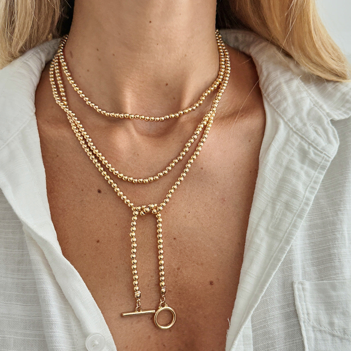 Minimalist Luxury Geometric Round Zinc Alloy Plated Alloy Y-Shape Multi-Layer Necklace for Women