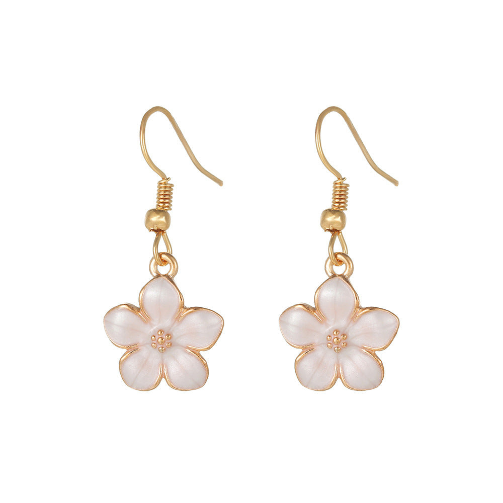 Fresh Floral Five-Petal Enamel Alloy Stud Earrings for Women with Rose Motif and Sweet Aesthetic