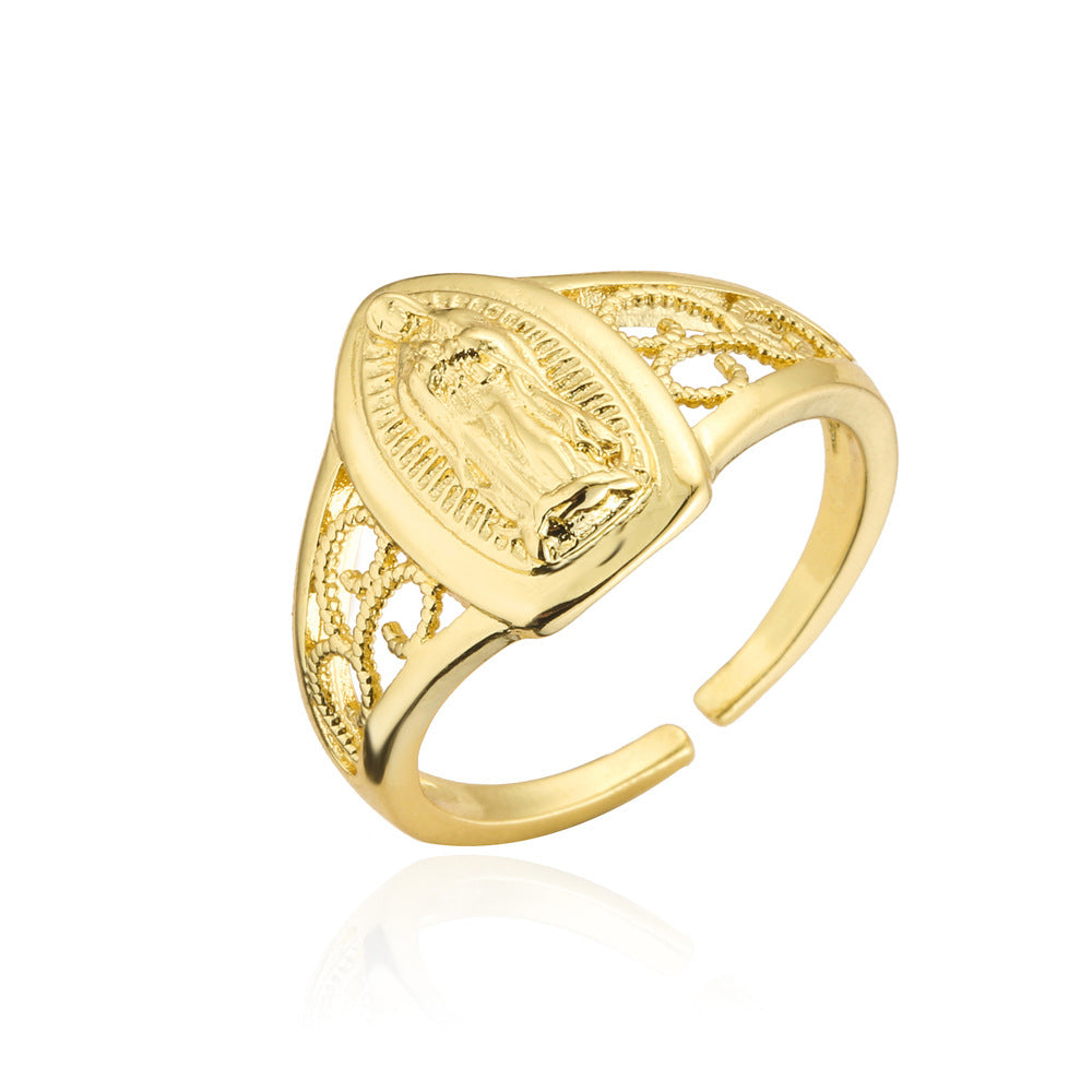 Geometric Style Copper Ring with Gold Plating and Zircon Inlay for Women Religious Jewelry