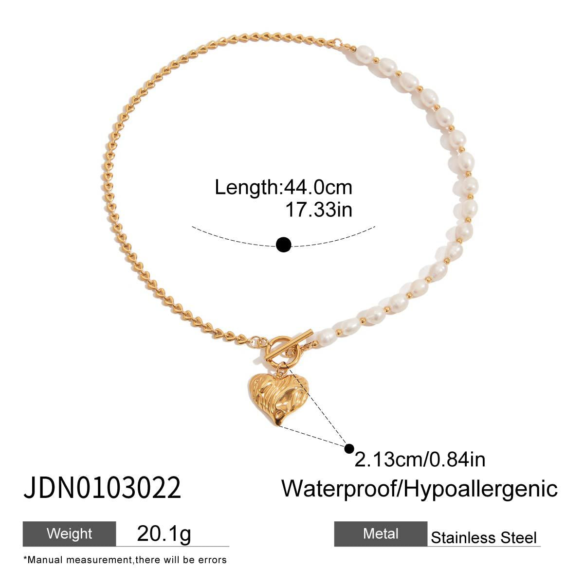 Elegant Heart Stainless Steel Necklace with Pearl Pendant Plated Finish for Women