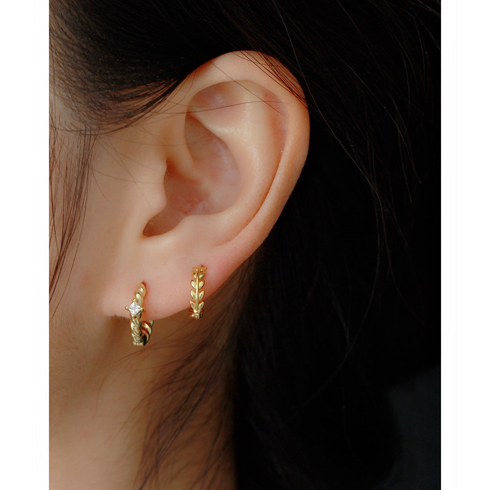 Orecchini a cerchio minimalisti in argento sterling 925 lucido a forma di foglia