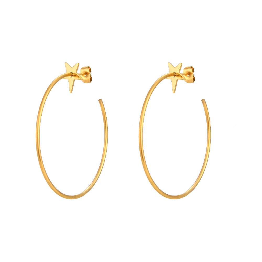 Minimalist Geometric Stainless Steel Star-Shaped Hoop Earrings for Women with Plated Finish