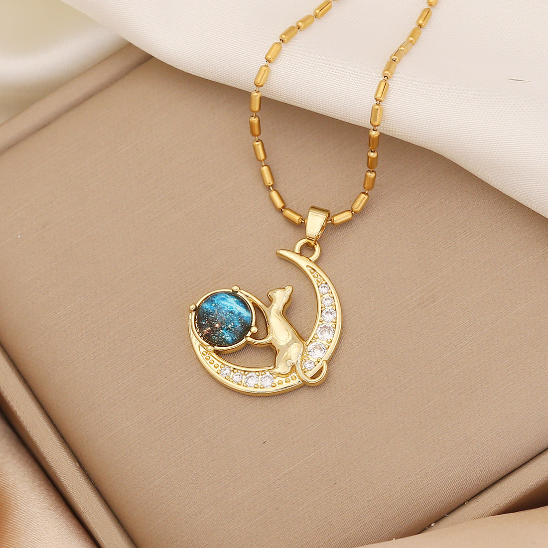 Minimalist Star and Moon Pendant Necklace with Stainless Steel Chain for Women
