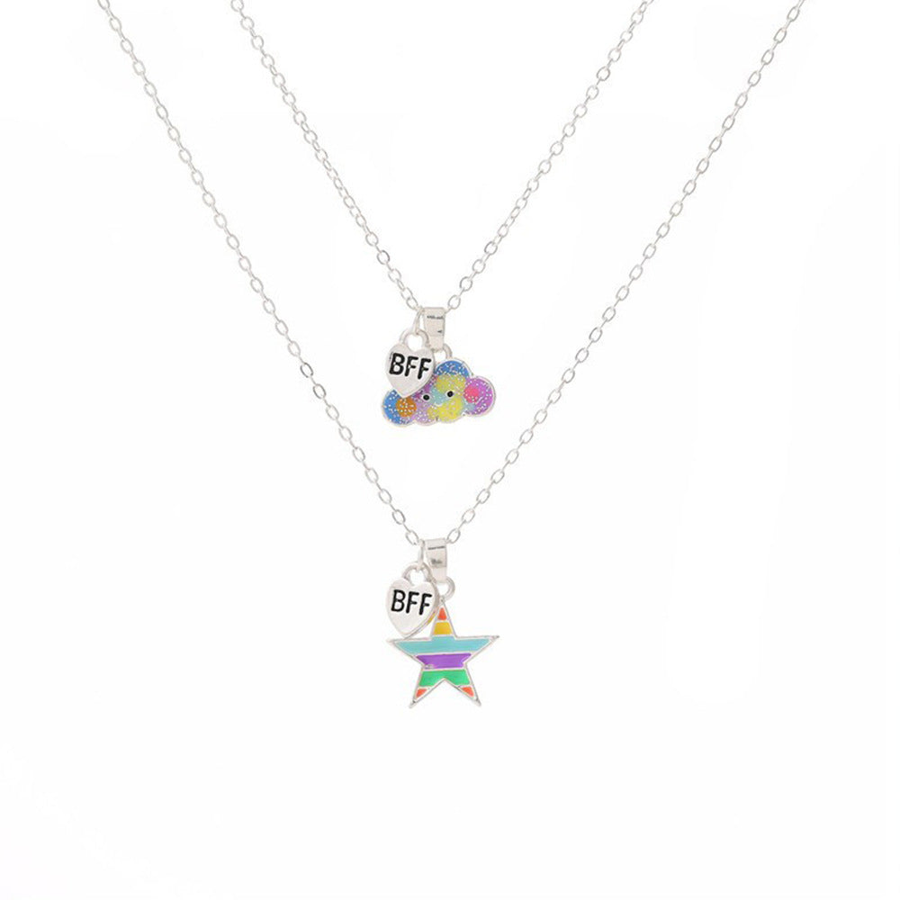 Collar con colgante de aleación con forma de estrella estilo dibujo animado para niñas con acabado esmaltado, cadena cruzada ajustable, colección Princesa