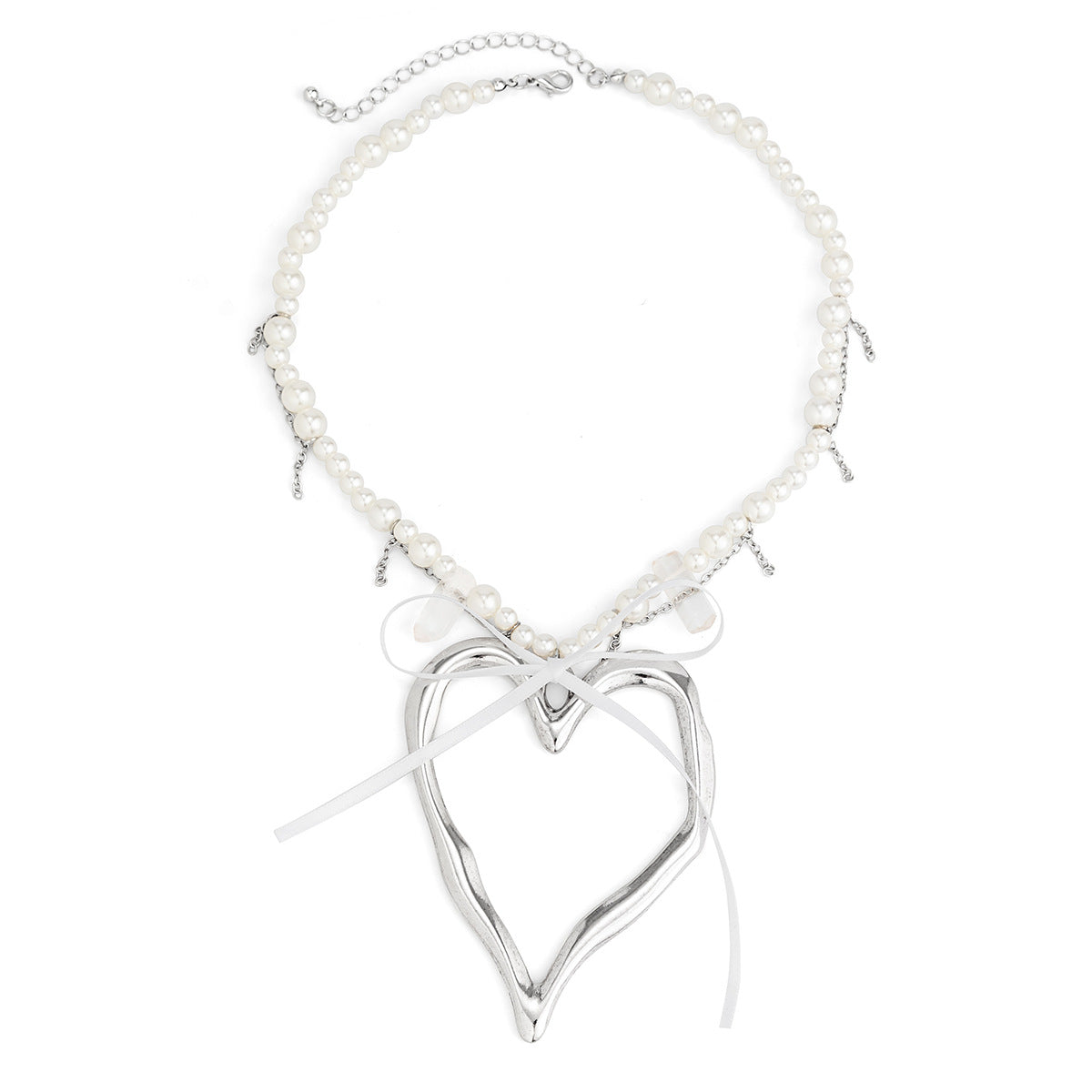 Collana da donna con ciondolo a cuore e fiocco in lega galvanizzata stile Ins