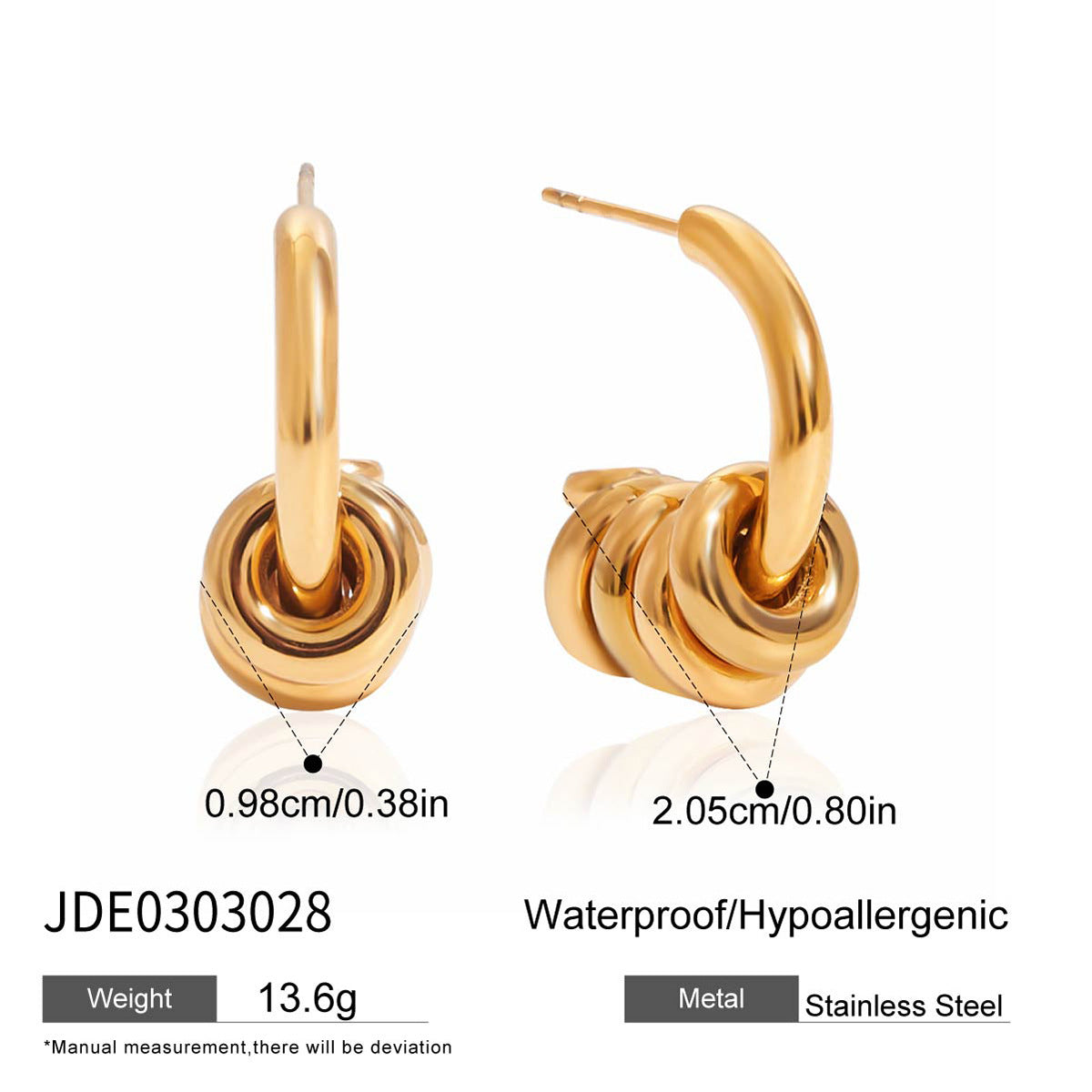 Geometric Stainless Steel Plated C-Shape Stud Earrings for Women